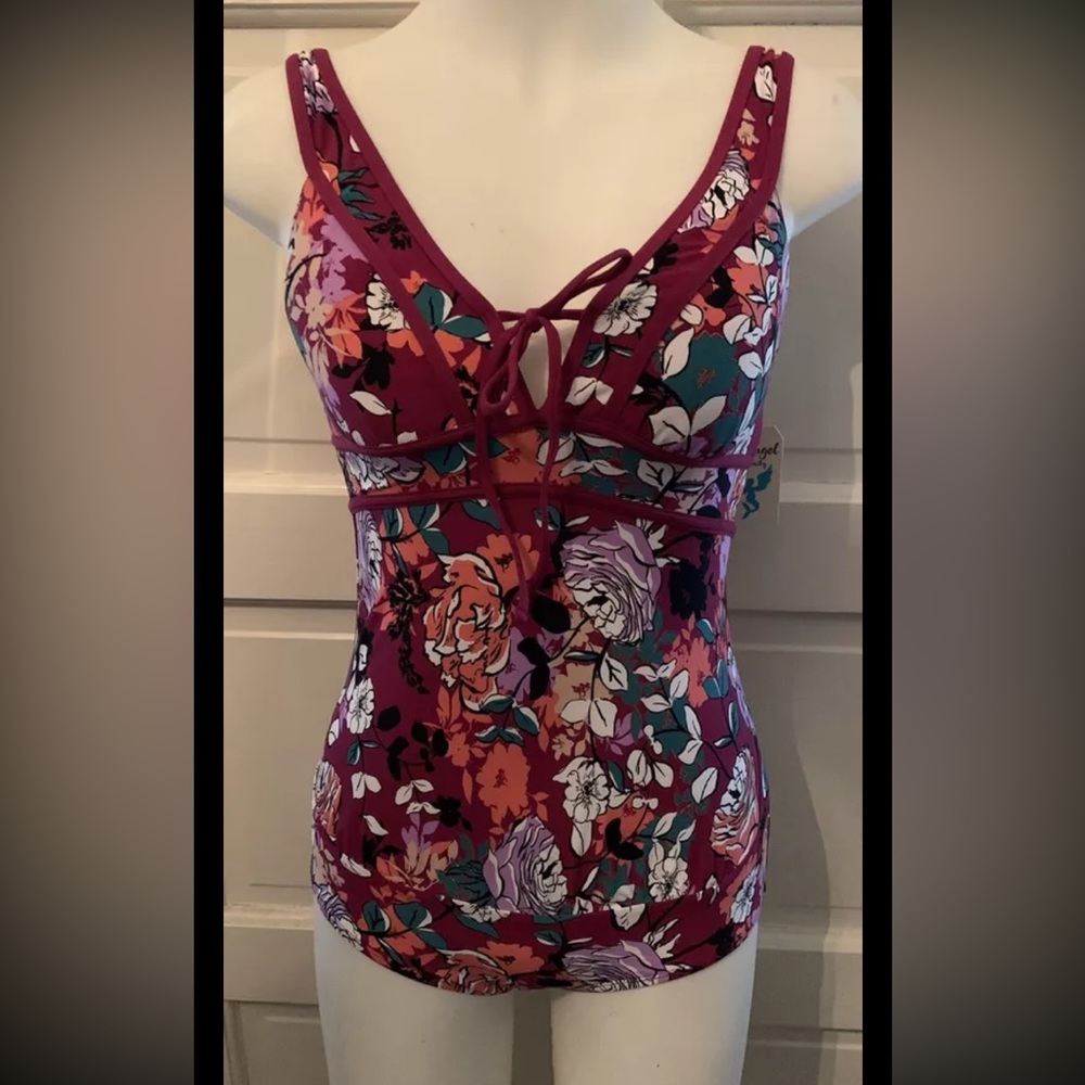 Sea Angel Maternity Bordeaux Blossom Floral Print One-Piece Swimsuit SMALL